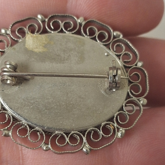 Vintage Oval Micro Mosaic Silver Tone Floral Brooch Pin Multicolor 1 1/4" - Picture 2 of 4